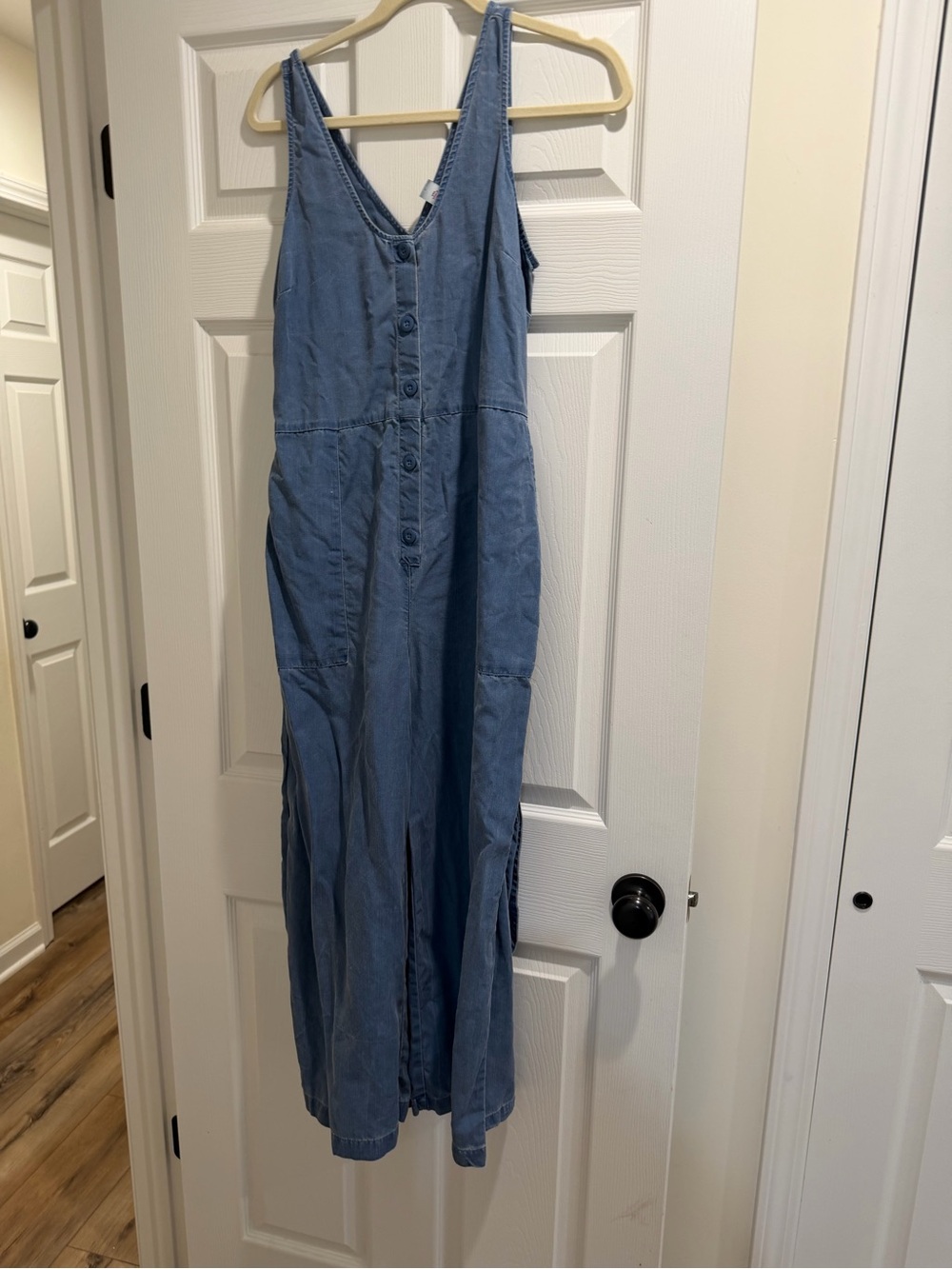 Sleeveless Wide-Leg Blue bohemian Denim Jumpsuit with Tie Waist - Picture 2 of 14